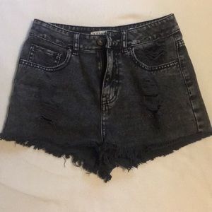 PacSun charcoal/black distressed denim shorts